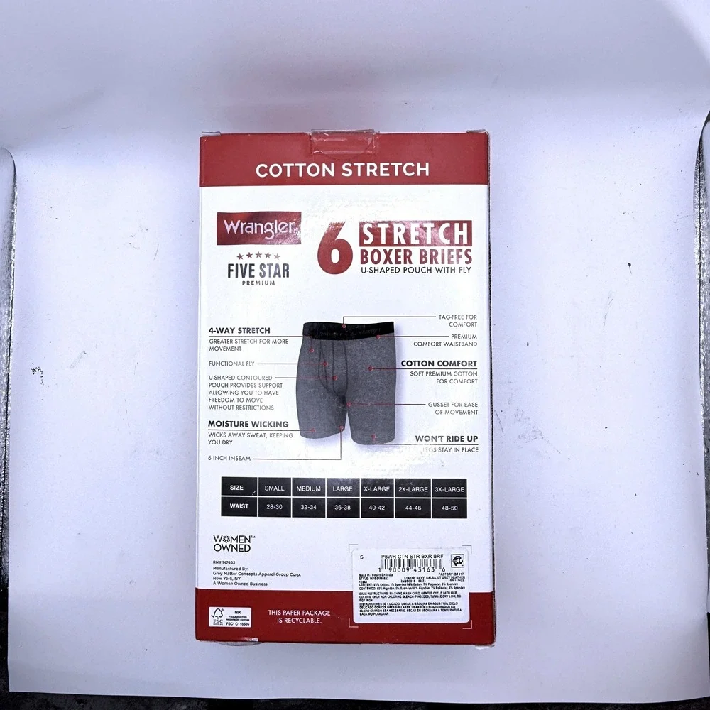 WRANGLER FIVE STAR SMALL MENS PACK OF‎ 6 COTTON STRETCH BOXER BRIEFS